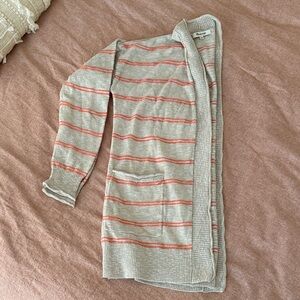 Madewell Gray and Coral Striped Cardigan